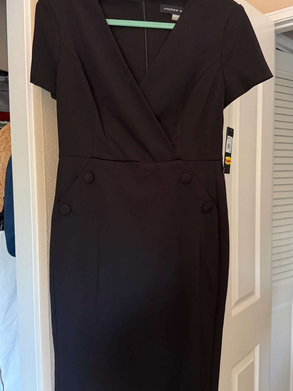 Andrew Marc Black Wrap-Front Sheath Mini Dress